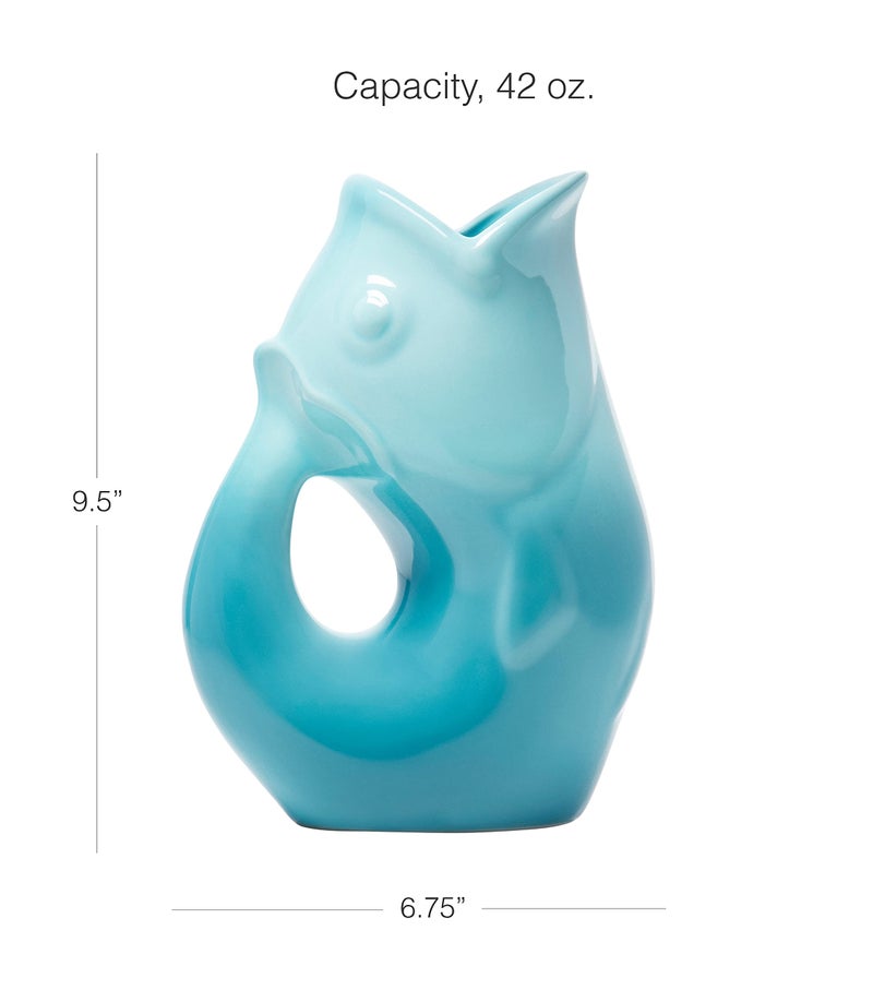 Gurgle Pot Fish Pitcher- Gradient Blue - 42 oz Capacity | Beverage Pitcher | Blue Serving Ware for Parties | Indoor and Outdoor Serveware | Coffee and Dining Room Tables Centerpieces - Image 2